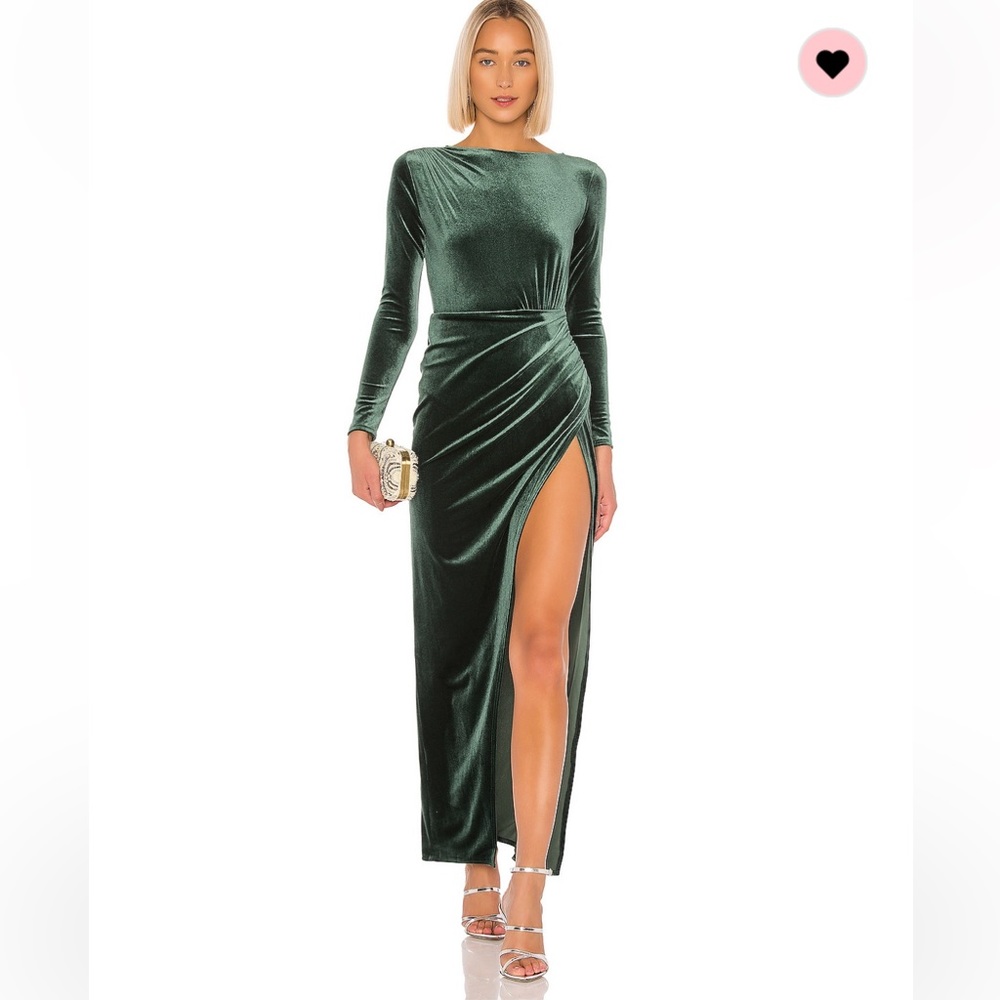 Michael Costello Emerald Velvet Long Sleeve Dress